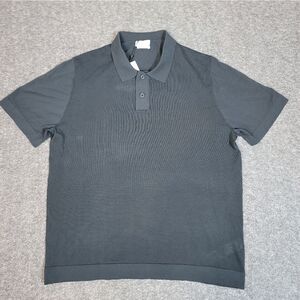 Mssimo Dutti Studio Mens Polo Shirt Size L Black Micro Textured Piqué Cotton New